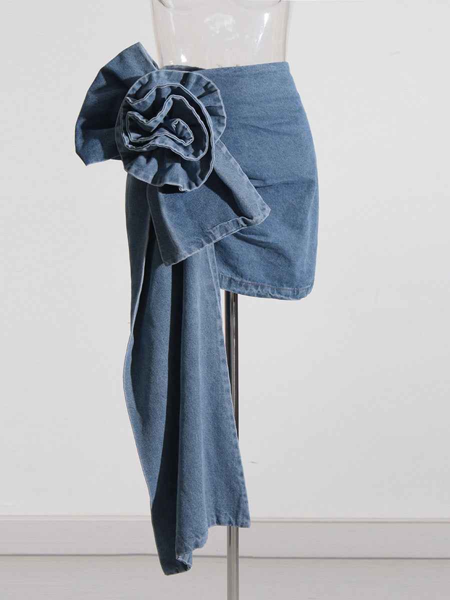 MayneAttraction Denim Flower Retro Skirt