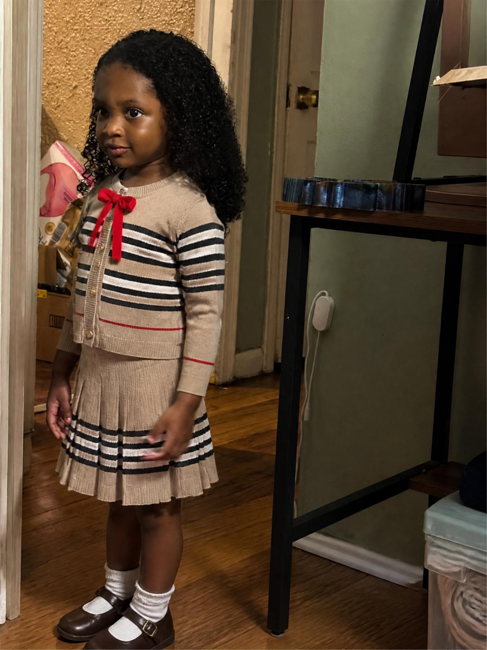 MayneAttraction Girls Striped Knit Sweater & Pleated Skirt Set