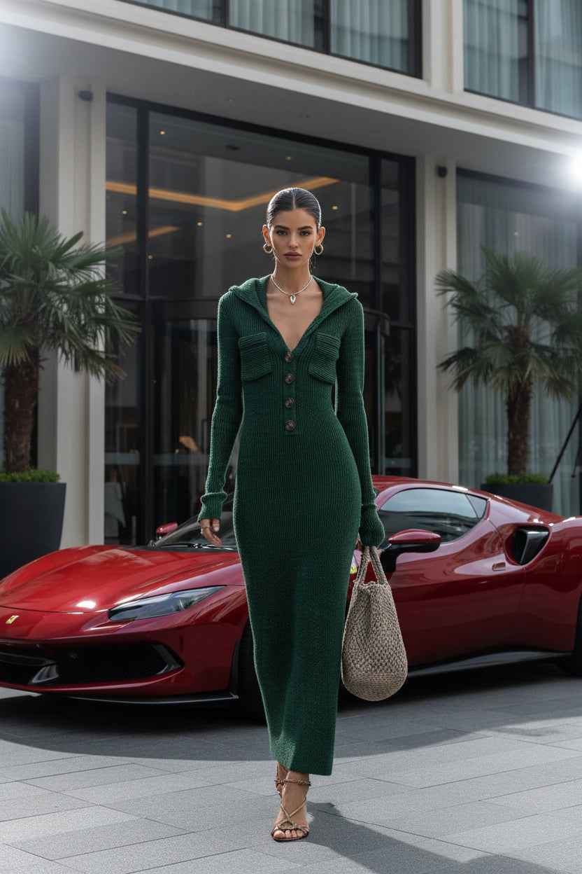 Noir Hooded Sweater Dress