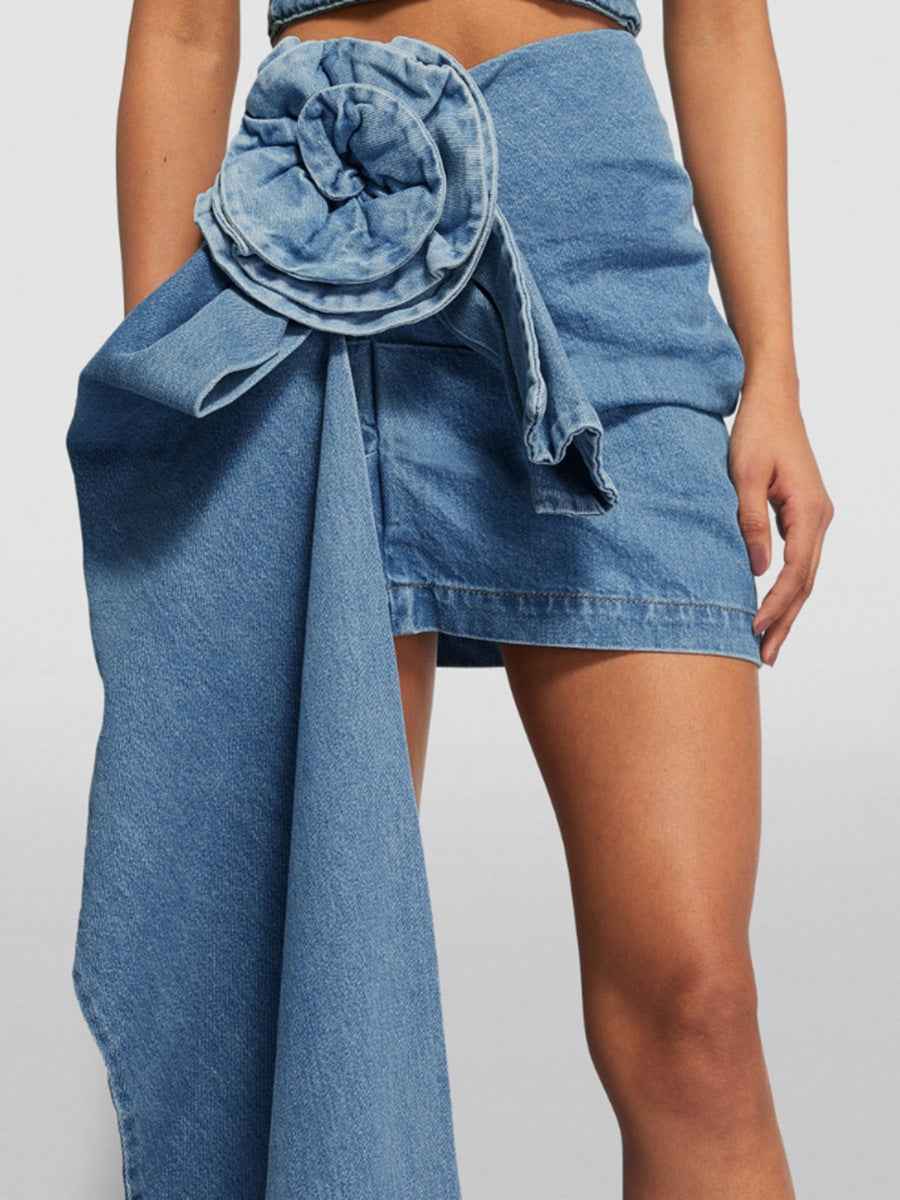 MayneAttraction Denim Flower Retro Skirt