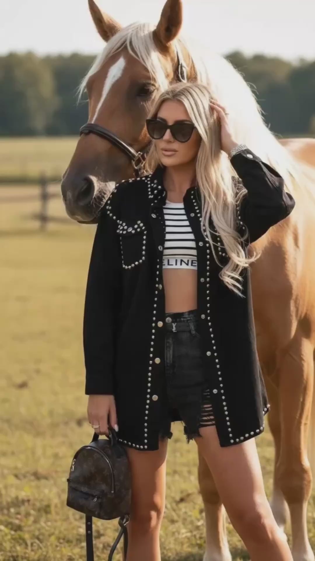 MayneAttraction Studded Snap-Down Denim Shacket