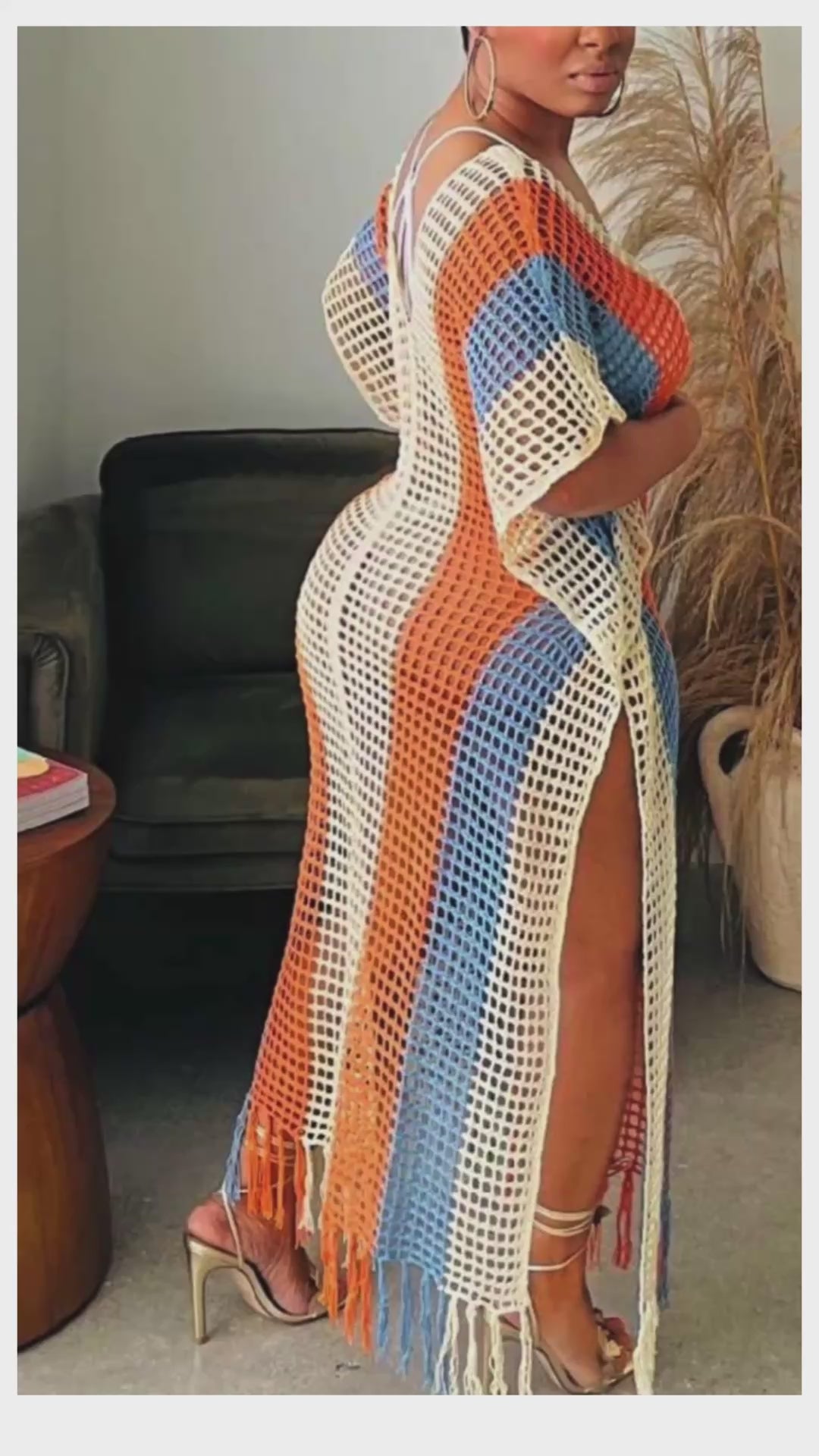 MayneAttraction The Vacay Vibes Striped Crochet Fringe Cover-Up Dress